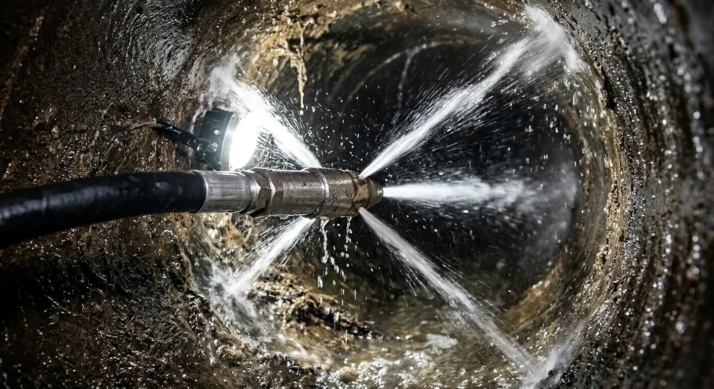 High-pressure hydro jetting nozzle cleaning sewer pipe for Storm Drain Cleaning in Perry